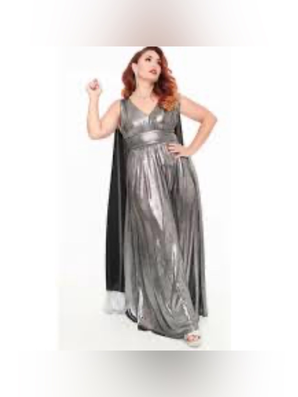 Smak Parlour 1970s Fringe Cape Maxi Dress In Silver size 3X